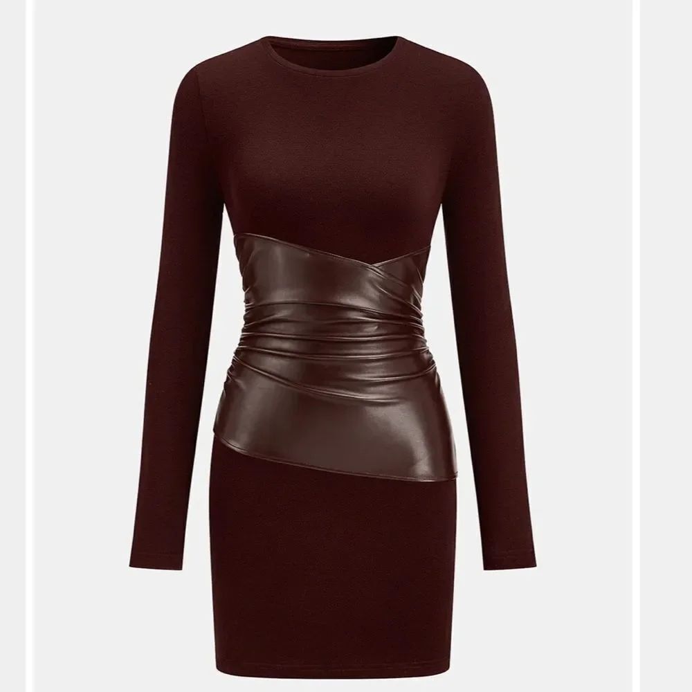 Commense PU Leather Panel Long Sleeve Knit Dress NWT